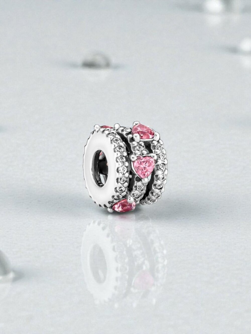 NEW Authentic Pandora Silver Charm Pink Sparkling Triple Halo Hearts Charm